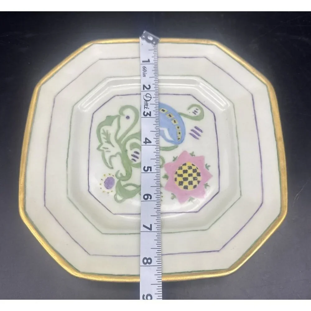 VTG B &‎ Co Limoges Hand Painted Pink Floral & Gold Octagon Plate 8.5” Signed